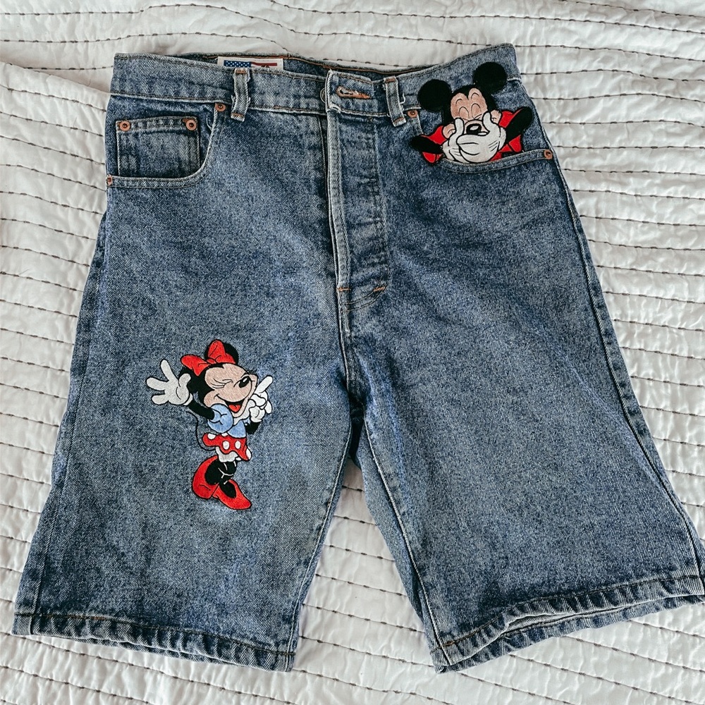 Vintage Mickey Embroidered Jean Shorts